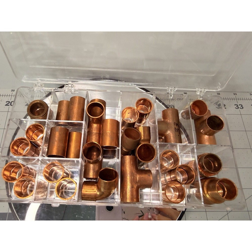 Copper Plumbing Fittings Assortment Box 28 Pcs Mixed Sweat Solder Tee Elbow